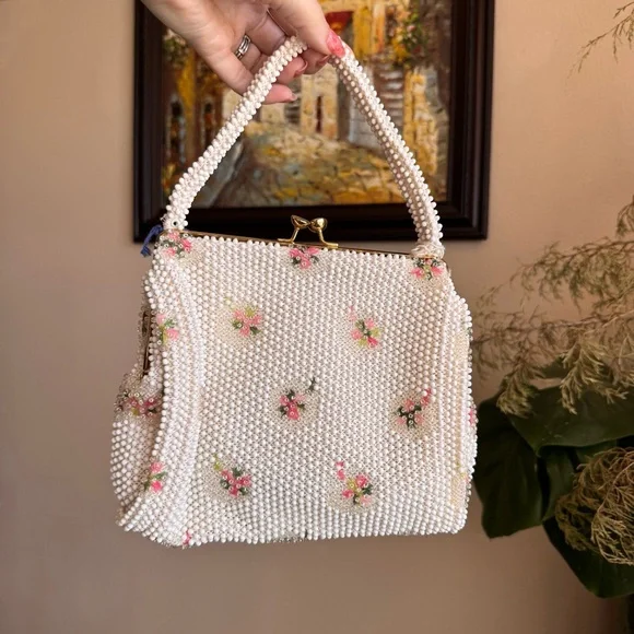 Vintage NWT Corde Bead Beaded Floral Purse Bag Deadstock - Picture 2 of 12